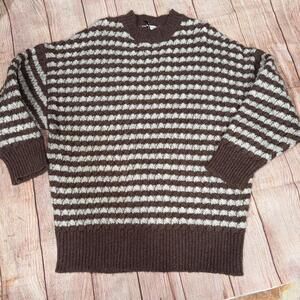 Zara Small Brown and White Striped Knit Sweater